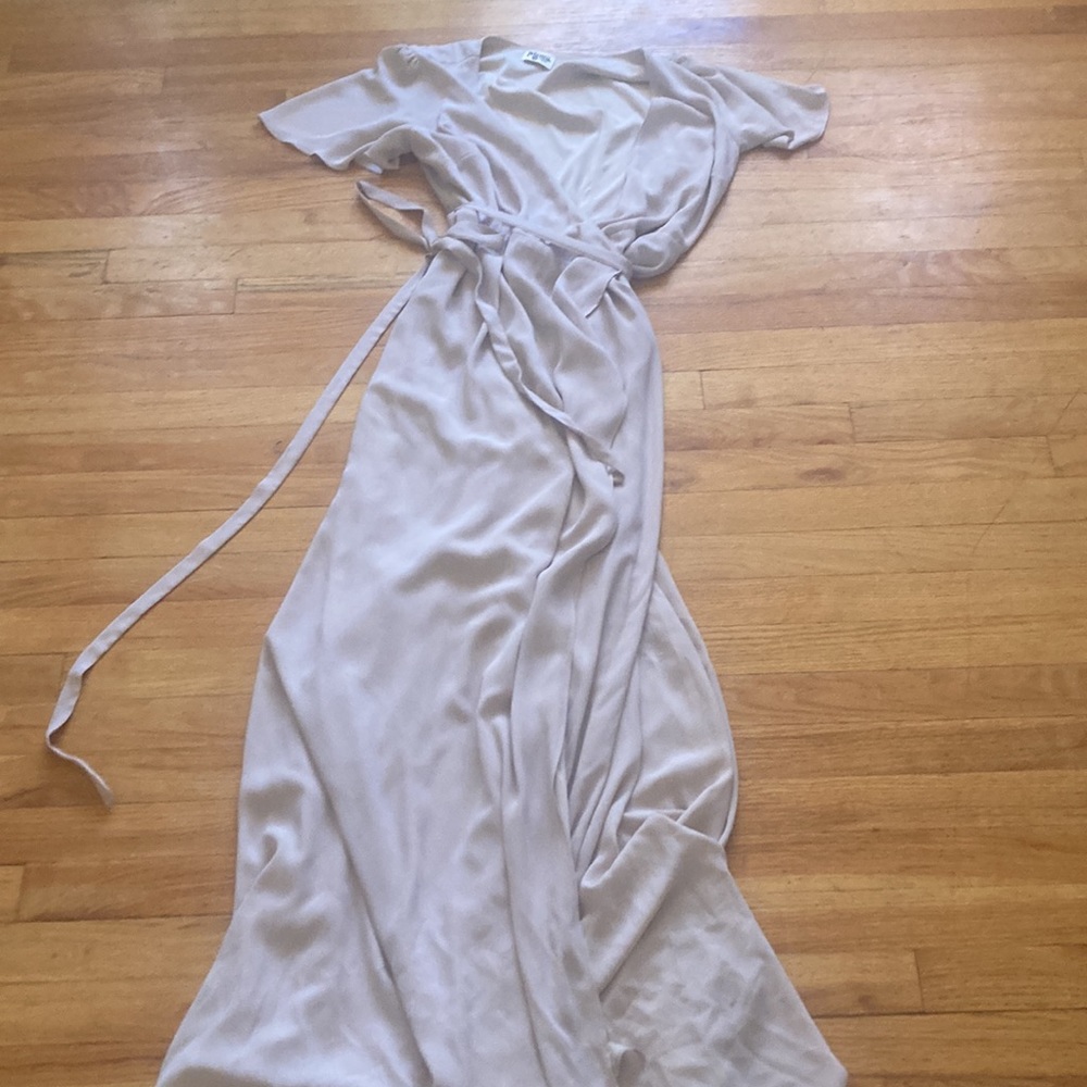 Show Me Your Mumu Beige Short Sleeve Wrap Dress